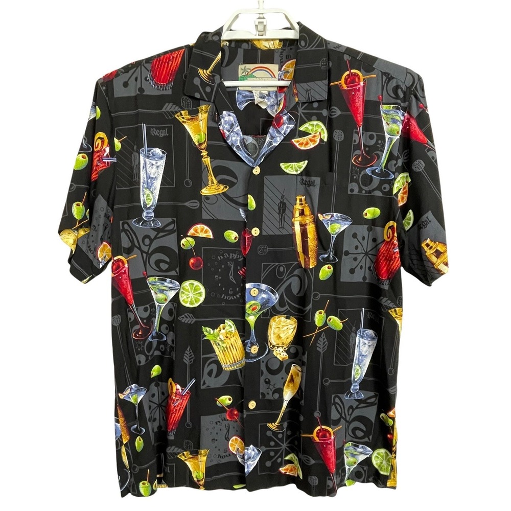 Paradise Found Vintage Hawaiian Shirt M Tiki Rayon Resort Cocktail Tropical
